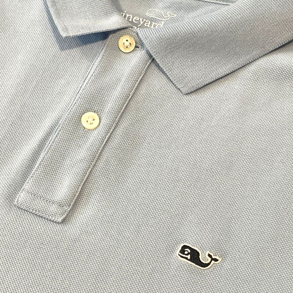 ~ Vineyard Vines Small Heritage Polo Shirt Light Blue Short Sleeves Whale Cotton